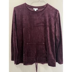 Pure Jill Eggplant Velvet Pullover M Casual Luxe Transitional Season Piece
